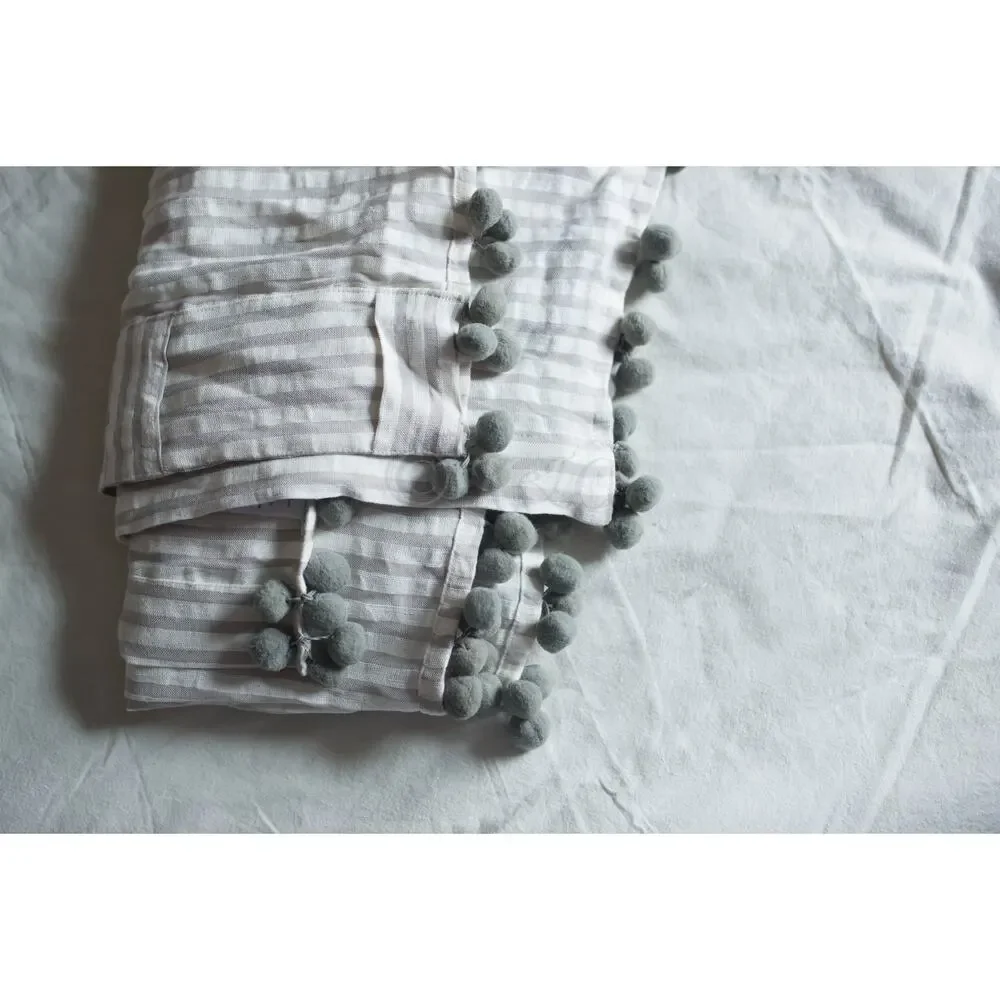 Anthropologie Pom Tassel Curtain Gray single 50 x 84 NEW